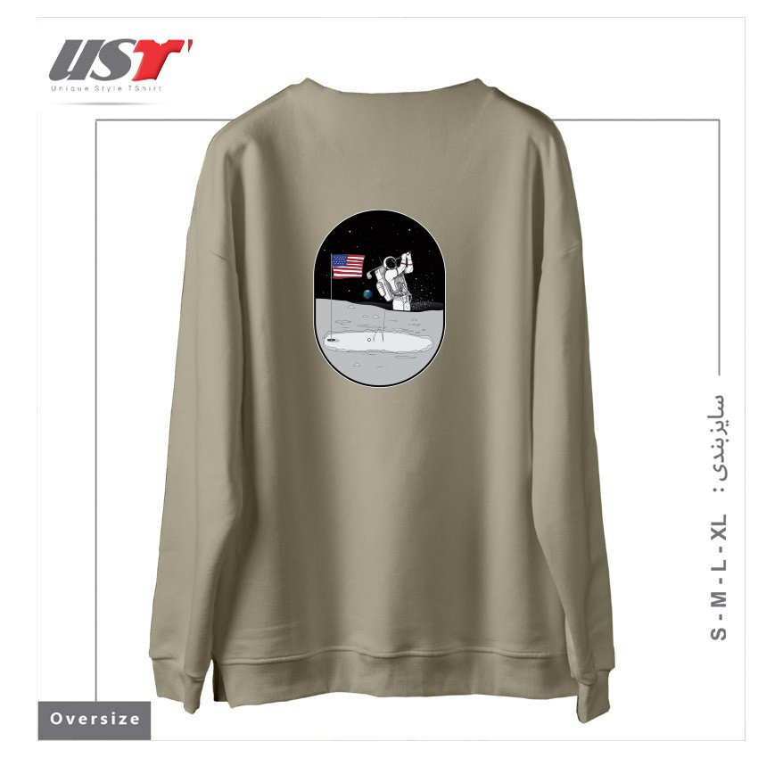 طرح MOON MAN BIRDIES IN SPACE سوییشرت اورسایزرنگ نخودی