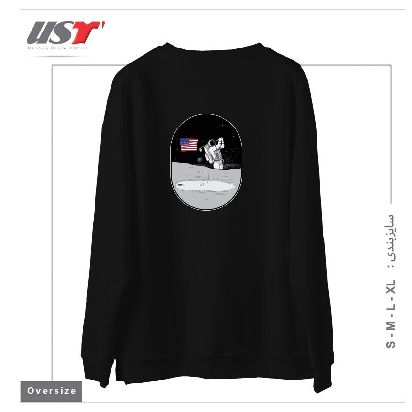 طرح MOON MAN BIRDIES IN SPACE سوییشرت اورسایزرنگ مشکی