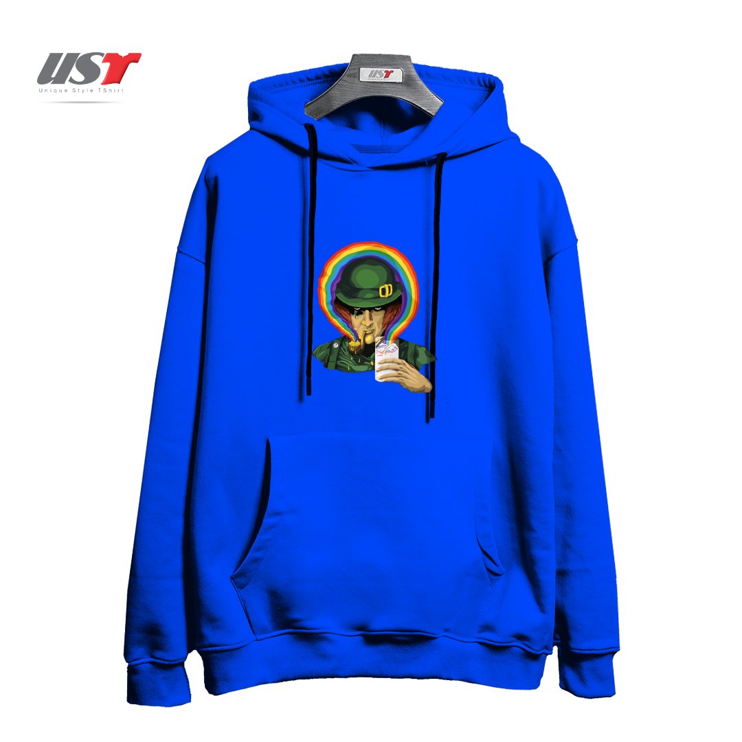 طرح A CLOCKWORK CLOVER هودی اورسایزرنگ آبی شالی