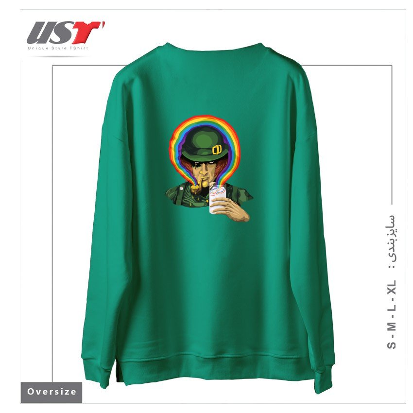 طرح A CLOCKWORK CLOVER سوییشرت اورسایزرنگ سبز سدری