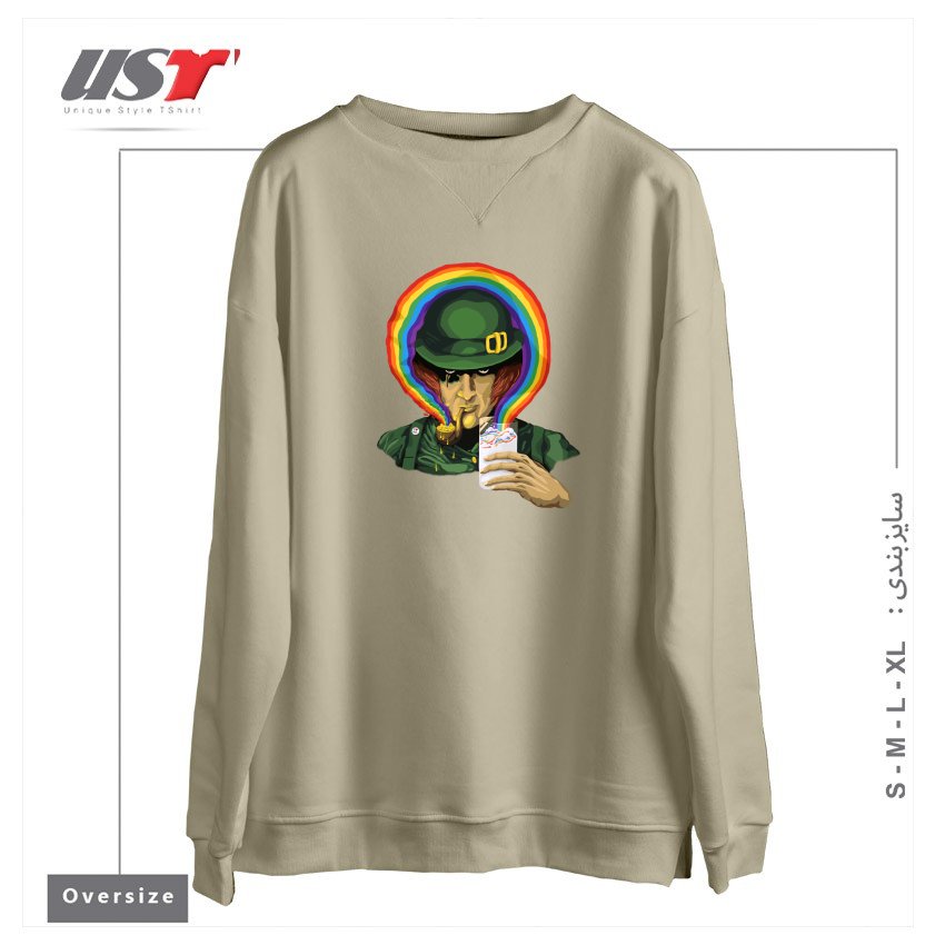 طرح A CLOCKWORK CLOVER سوییشرت اورسایزرنگ نخودی