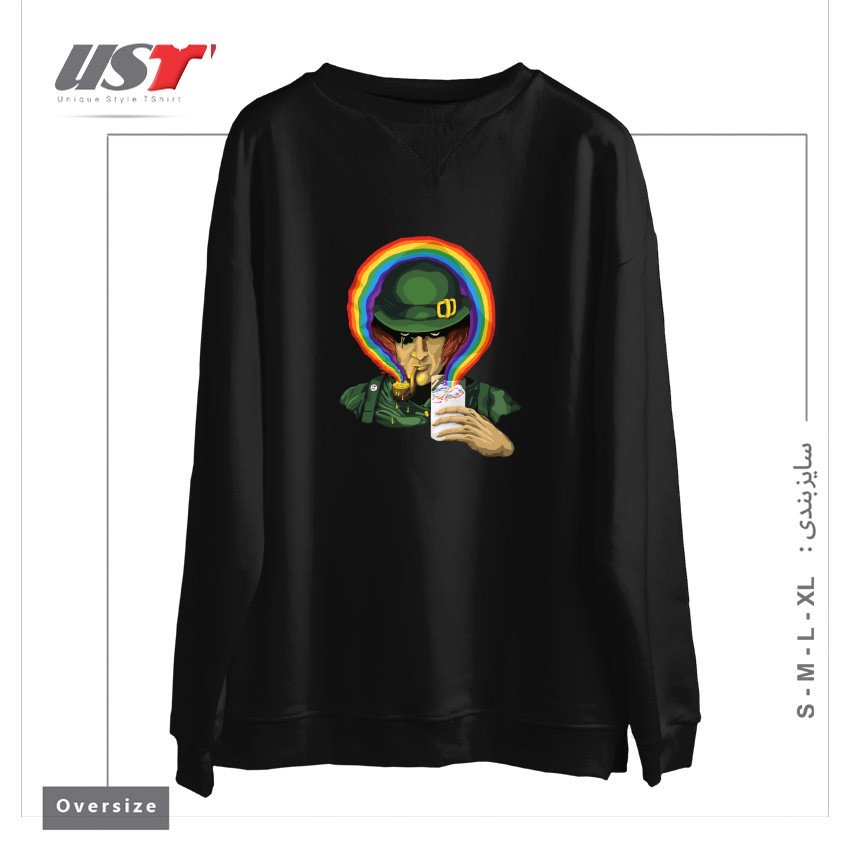 طرح A CLOCKWORK CLOVER سوییشرت اورسایزرنگ مشکی