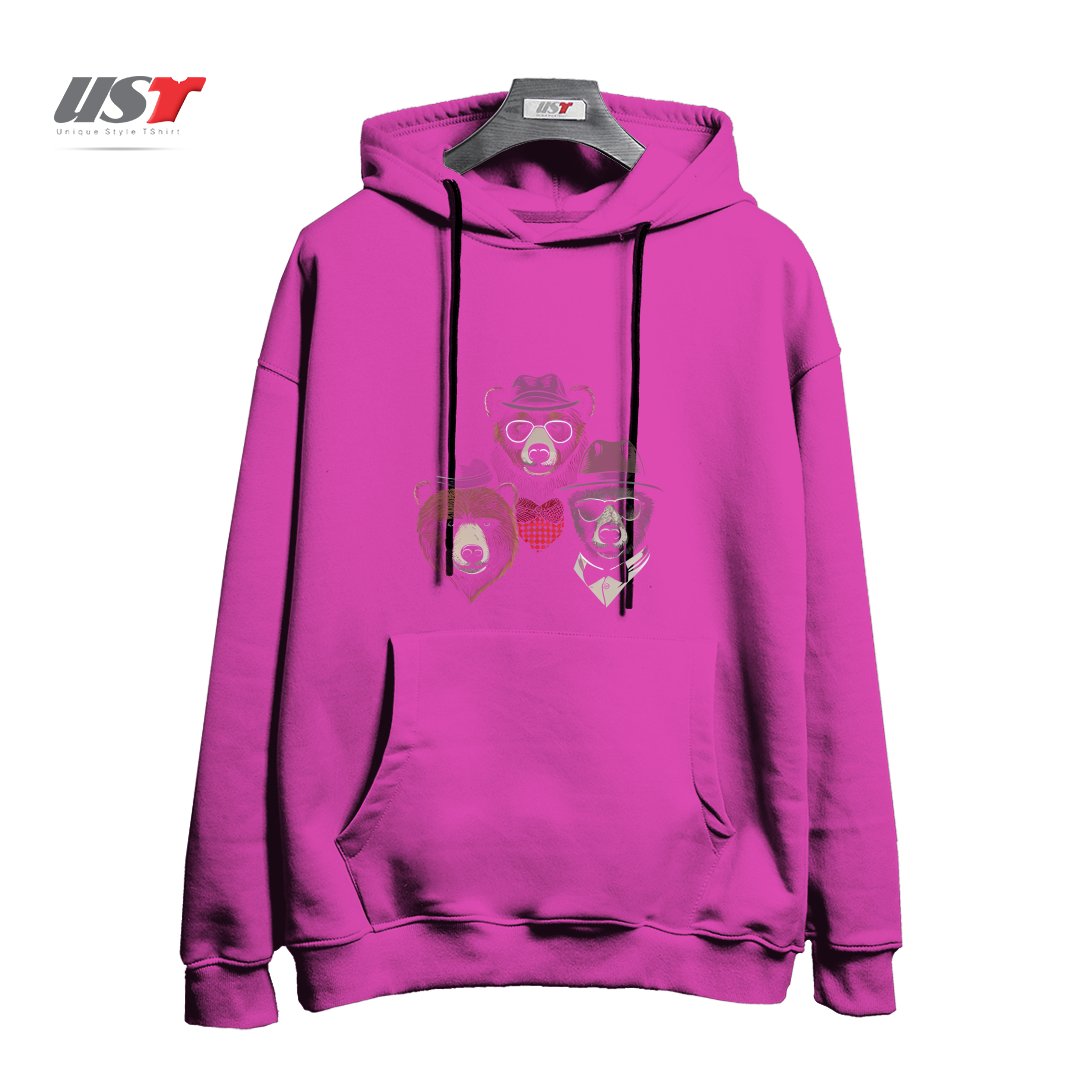 طرح BEAR BANDITS هودی اورسایزرنگ صورتی