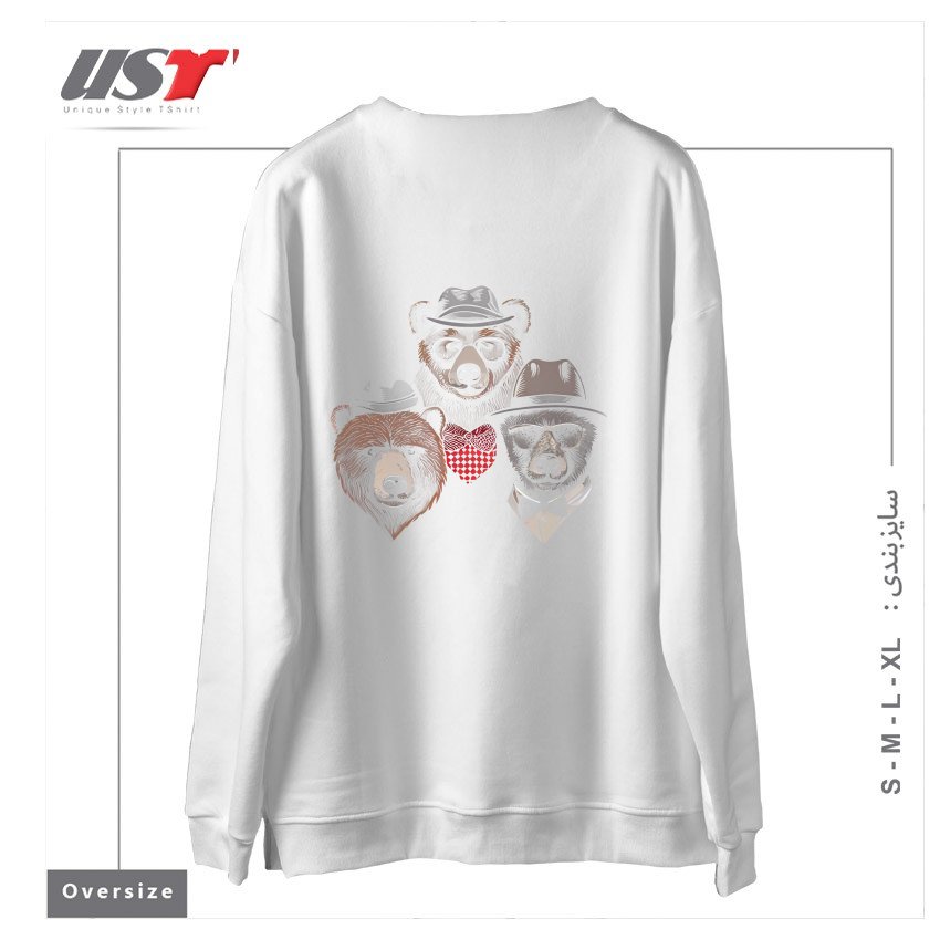 طرح BEAR BANDITS سوییشرت اورسایزرنگ سفید