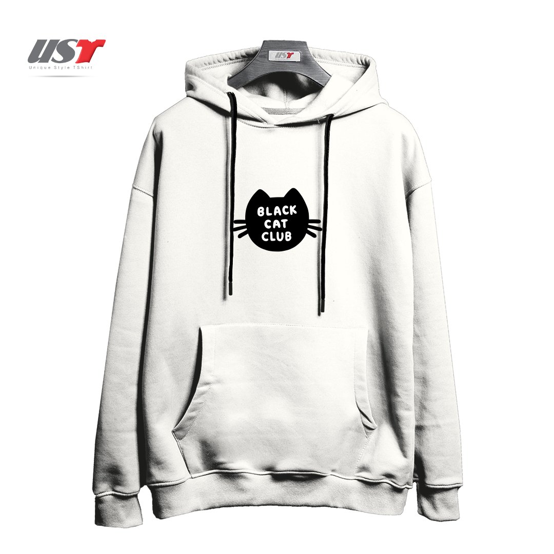 طرح BLACK CAT CLUB هودی اورسایزرنگ سفید