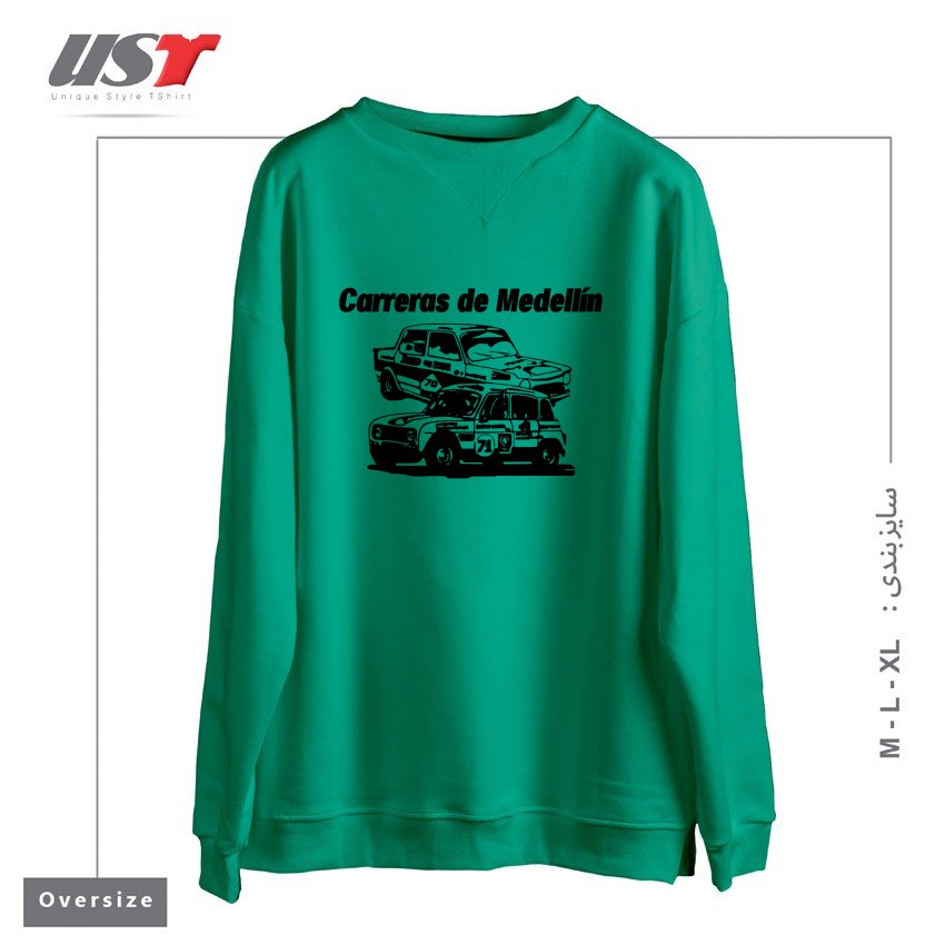 طرح CARRERAS DE MEDELLIN سوییشرت اورسایزرنگ سبز سدری