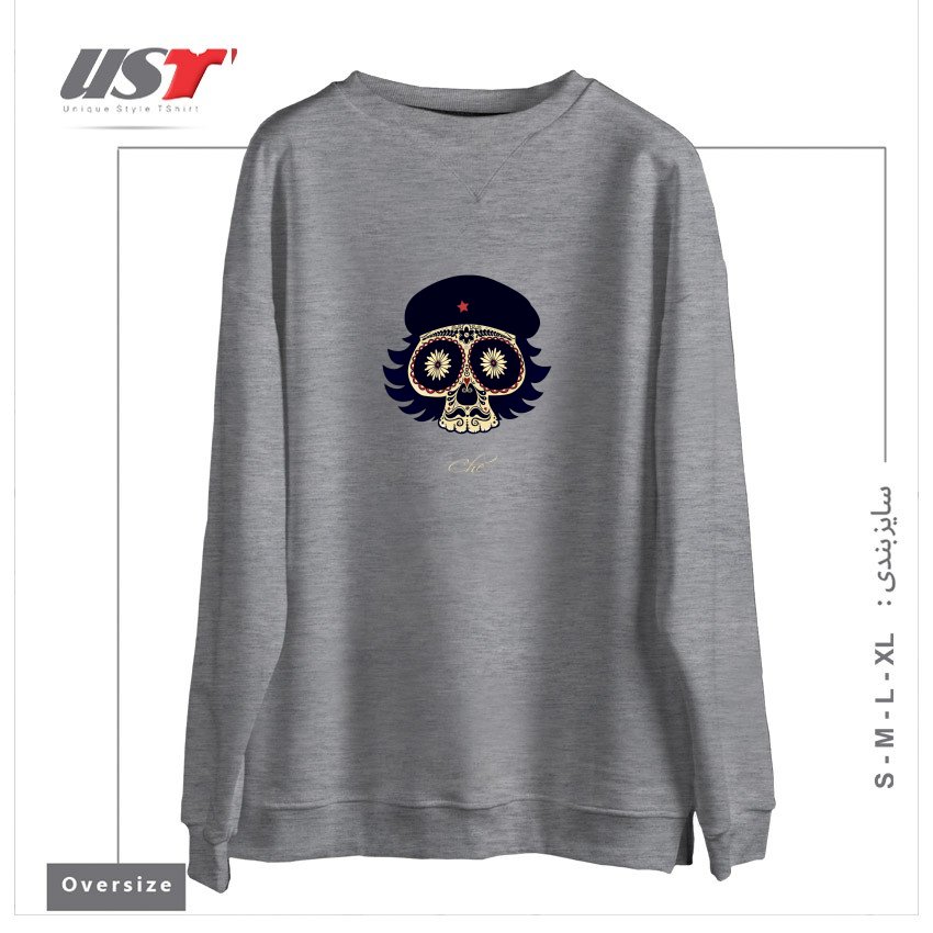طرح CHE SUGAR SKULL سوییشرت اورسایزرنگ طوسی ملانژ