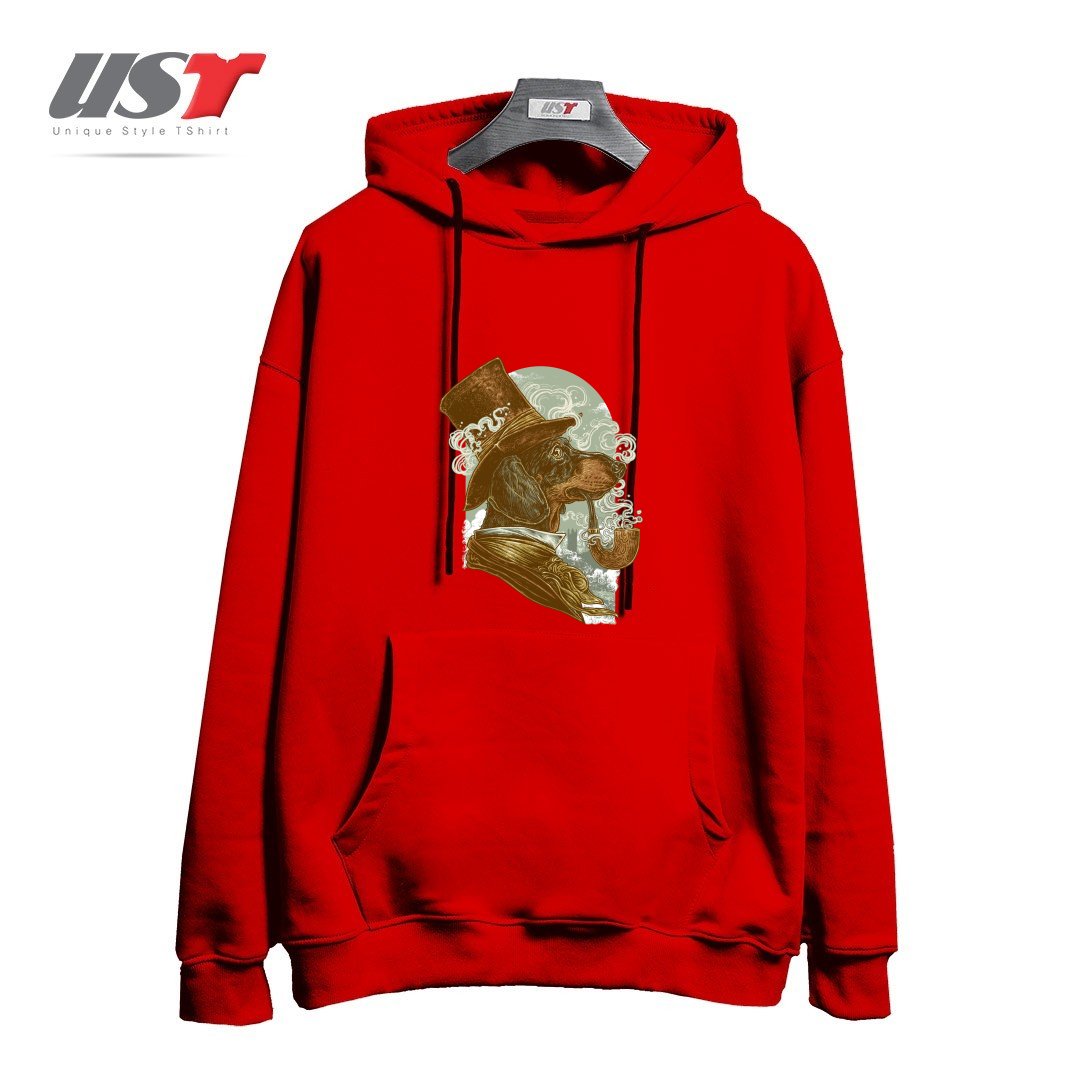 طرح CLASSY DACHSHUND هودی اورسایزرنگ قرمز