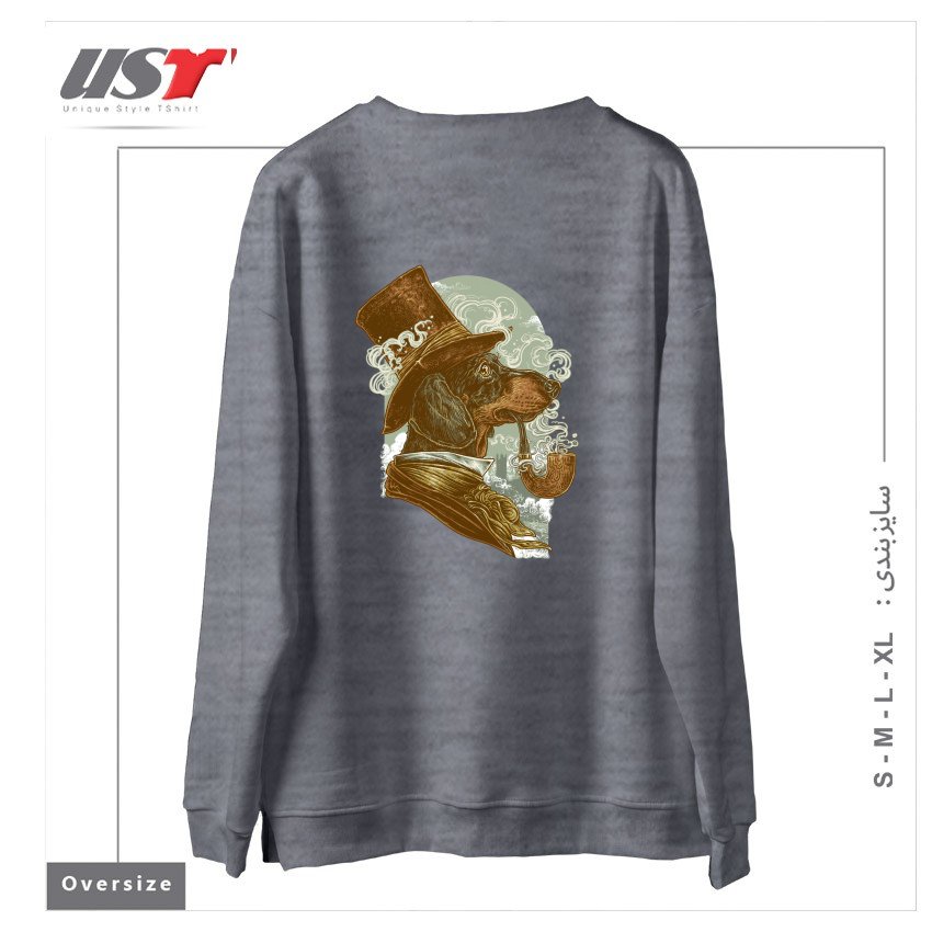طرح CLASSY DACHSHUND سوییشرت اورسایزرنگ طوسی ملانژ