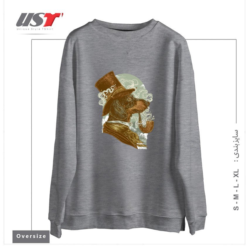 طرح CLASSY DACHSHUND سوییشرت اورسایزرنگ طوسی ملانژ
