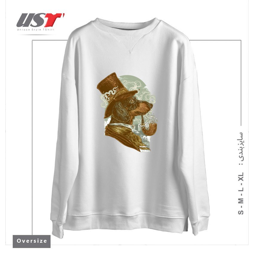 طرح CLASSY DACHSHUND سوییشرت اورسایزرنگ سفید