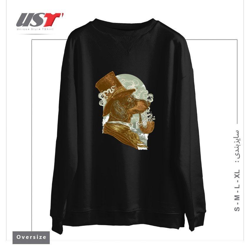 طرح CLASSY DACHSHUND سوییشرت اورسایزرنگ مشکی