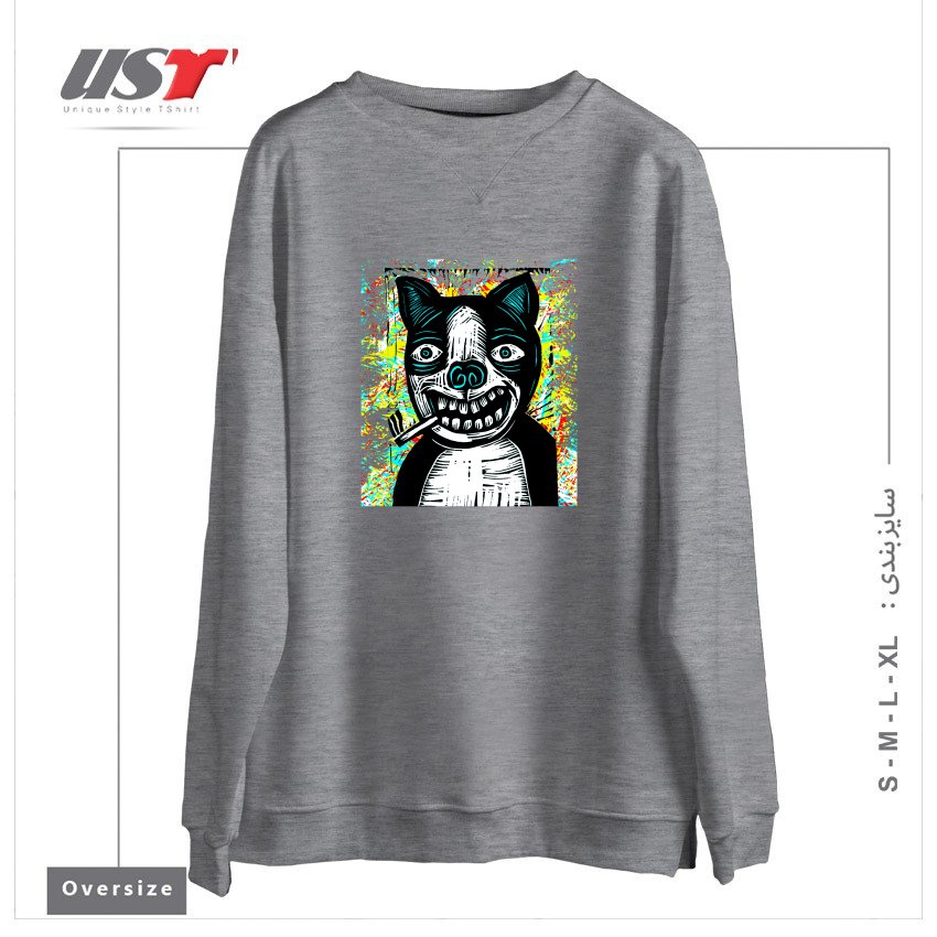 طرح DIRTY DOG2 سوییشرت اورسایزرنگ طوسی ملانژ