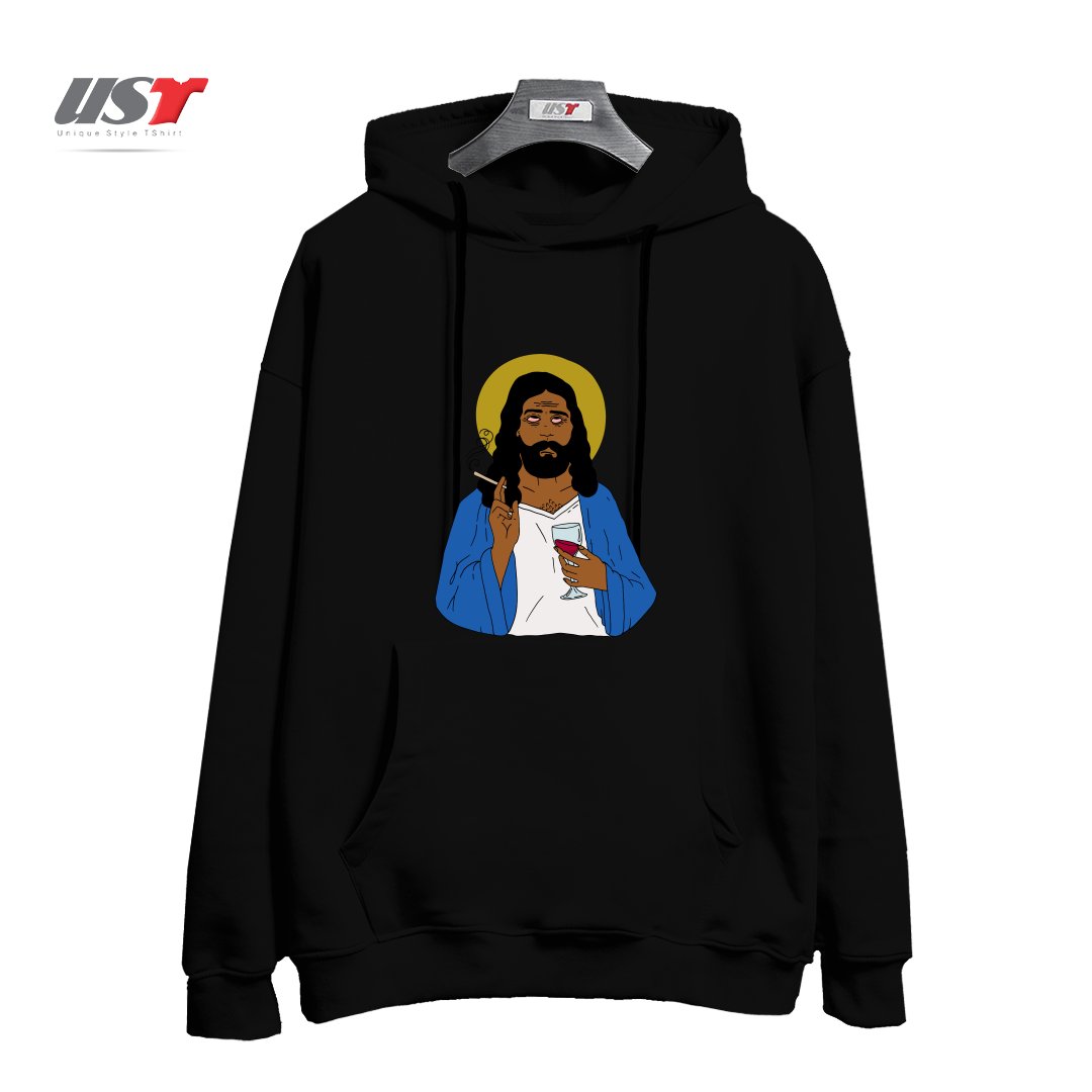 هودی اورسایز طرح EMOTIONALLY EXHAUSTED INTOXICATED JESUS