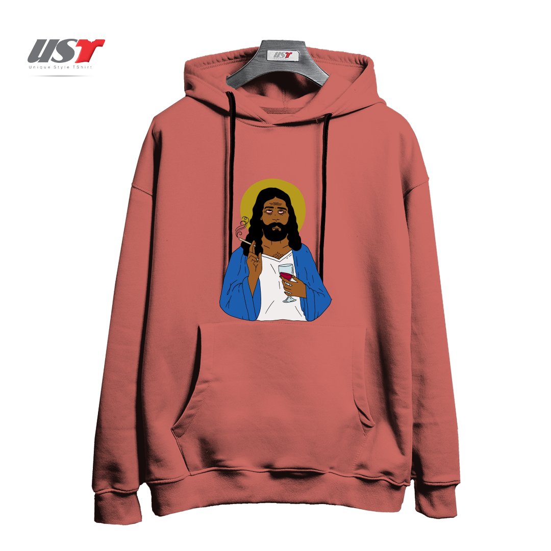 طرح EMOTIONALLY EXHAUSTED INTOXICATED JESUS هودی اورسایزرنگ آجری