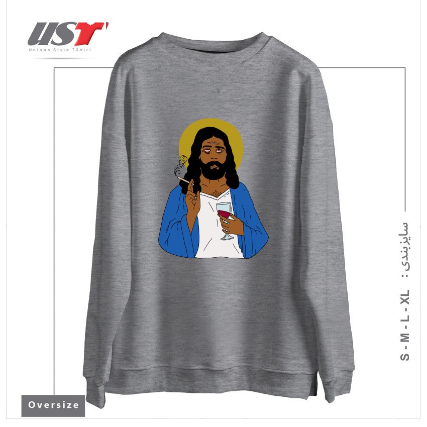 سوییشرت اورسایز طرح EMOTIONALLY EXHAUSTED INTOXICATED JESUS