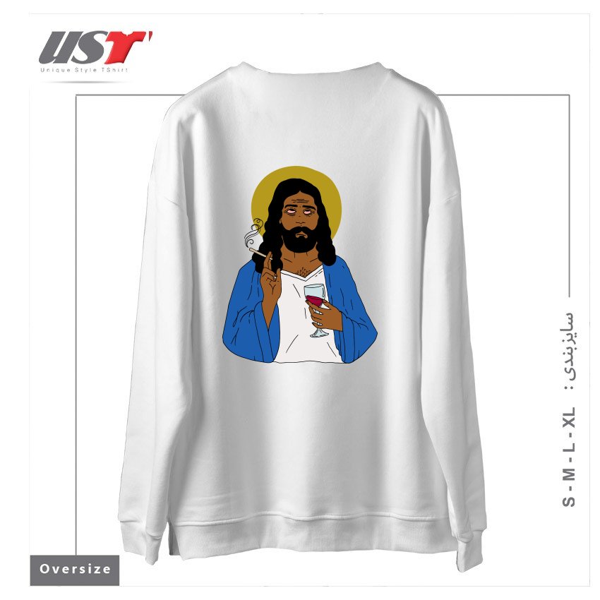 طرح EMOTIONALLY EXHAUSTED INTOXICATED JESUS سوییشرت اورسایزرنگ سفید