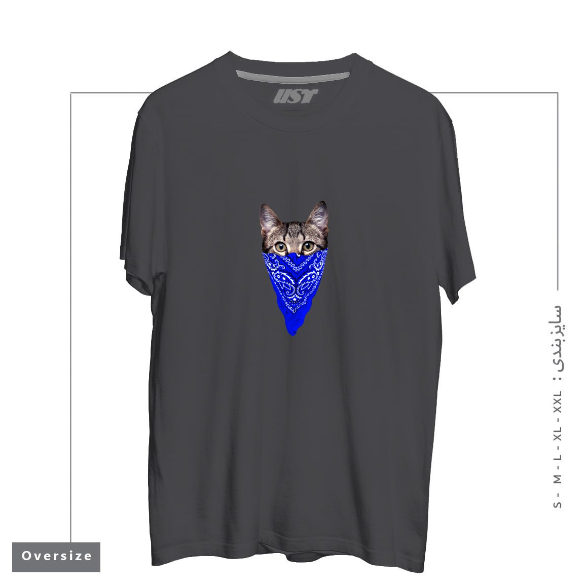 تیشرت اورسایز طرح GANGSTER CAT (BLUE BANDANA)
