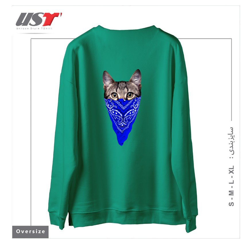 طرح GANGSTER CAT (BLUE BANDANA) سوییشرت اورسایزرنگ سبز سدری