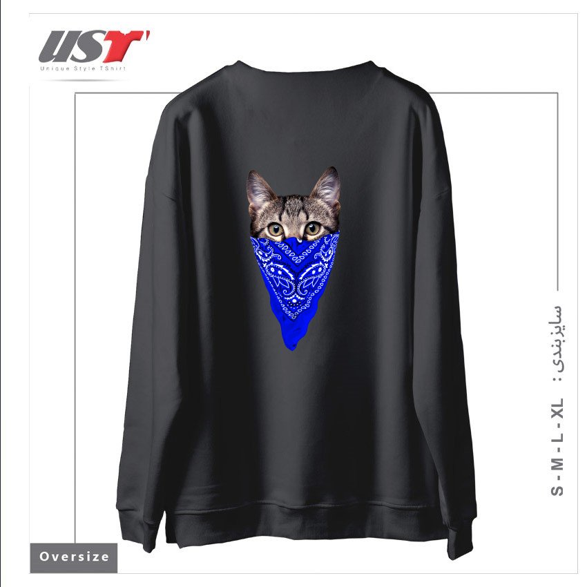 طرح GANGSTER CAT (BLUE BANDANA) سوییشرت اورسایزرنگ دودی