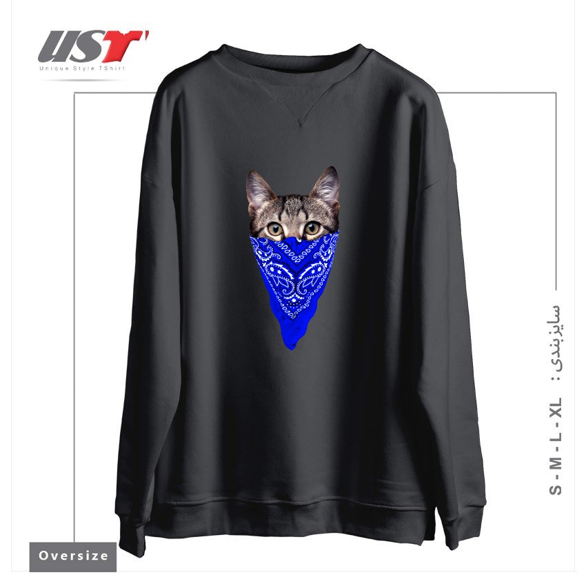 طرح GANGSTER CAT (BLUE BANDANA) سوییشرت اورسایزرنگ دودی