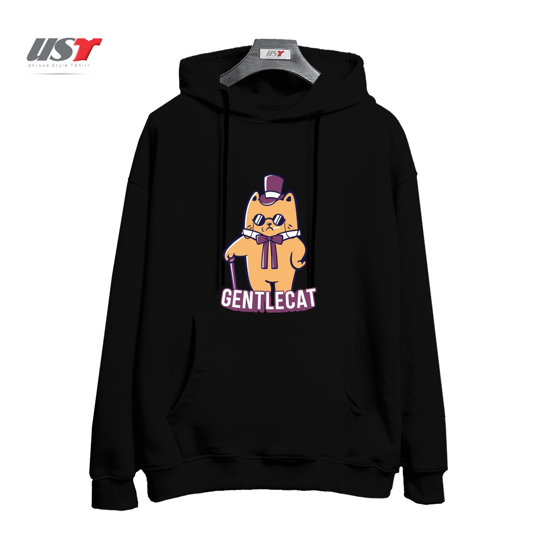 طرح GENTLECAT هودی اورسایزرنگ مشکی