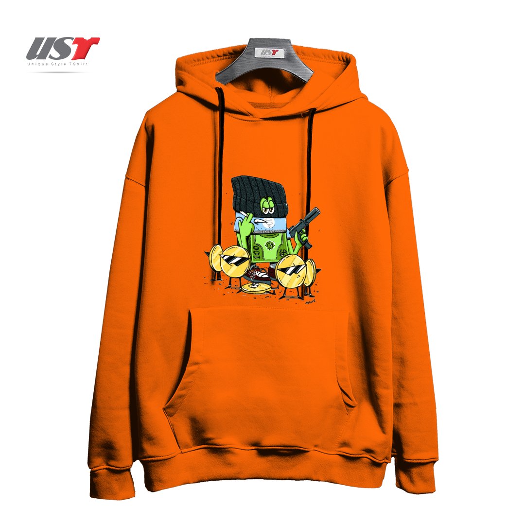 طرح GET MONEY GANG هودی اورسایزرنگ نارنجی