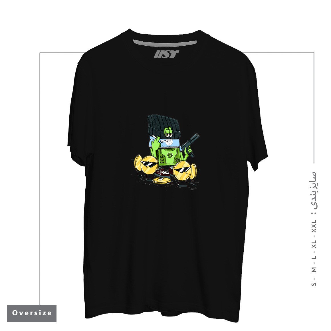 طرح GET MONEY GANG تیشرت اورسایزرنگ مشکی