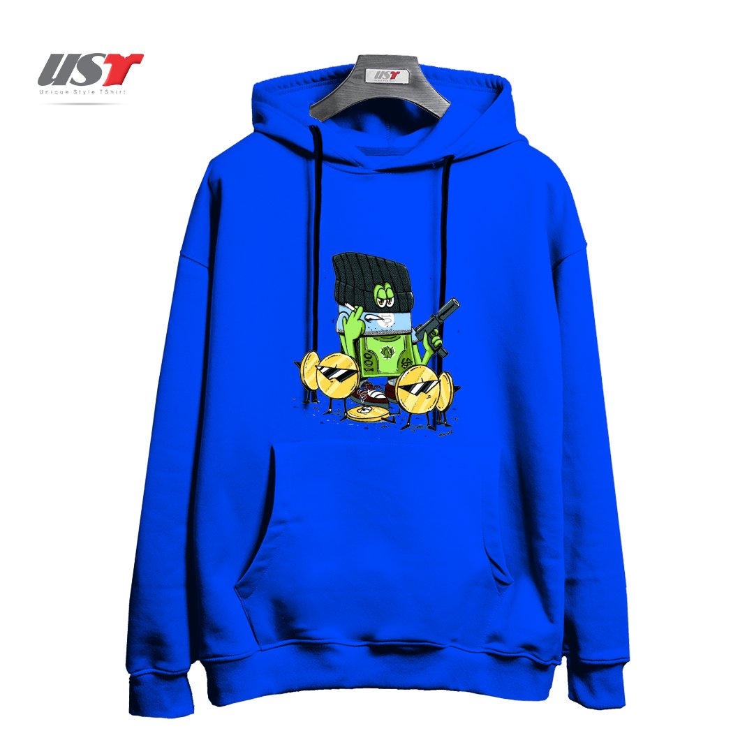 طرح GET MONEY GANG هودی اورسایزرنگ آبی شالی