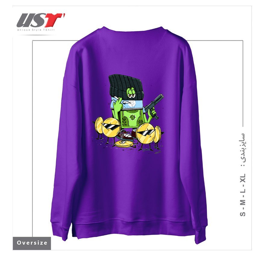 طرح GET MONEY GANG سوییشرت اورسایزرنگ بنفش