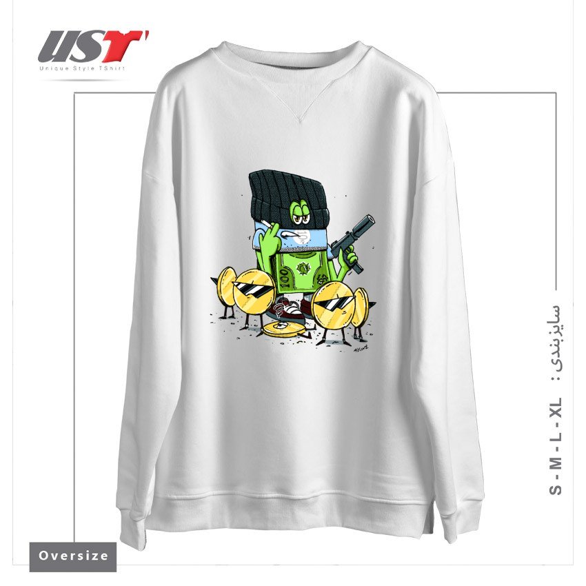 طرح GET MONEY GANG سوییشرت اورسایزرنگ سفید
