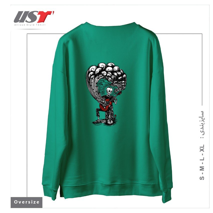 طرح GUITAR PLAYER CALAVERA سوییشرت اورسایزرنگ سبز سدری