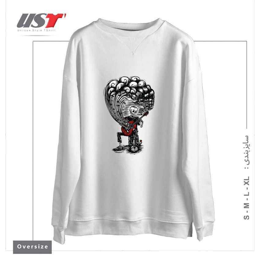 طرح GUITAR PLAYER CALAVERA سوییشرت اورسایزرنگ سفید