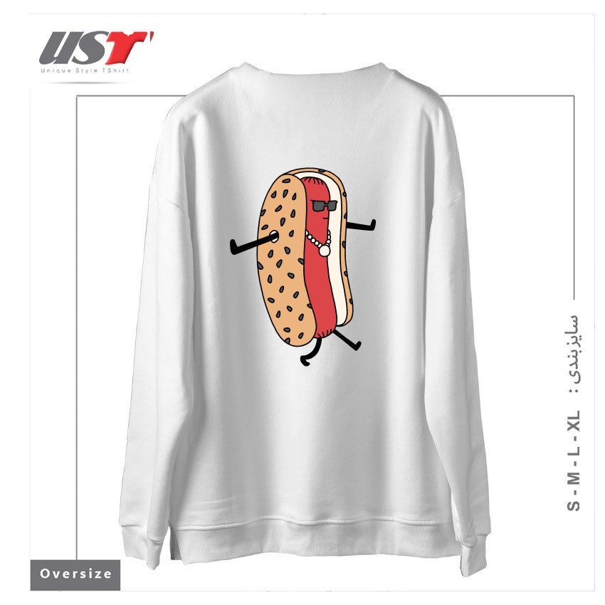طرح HOT DOGGIN' سوییشرت اورسایزرنگ سفید