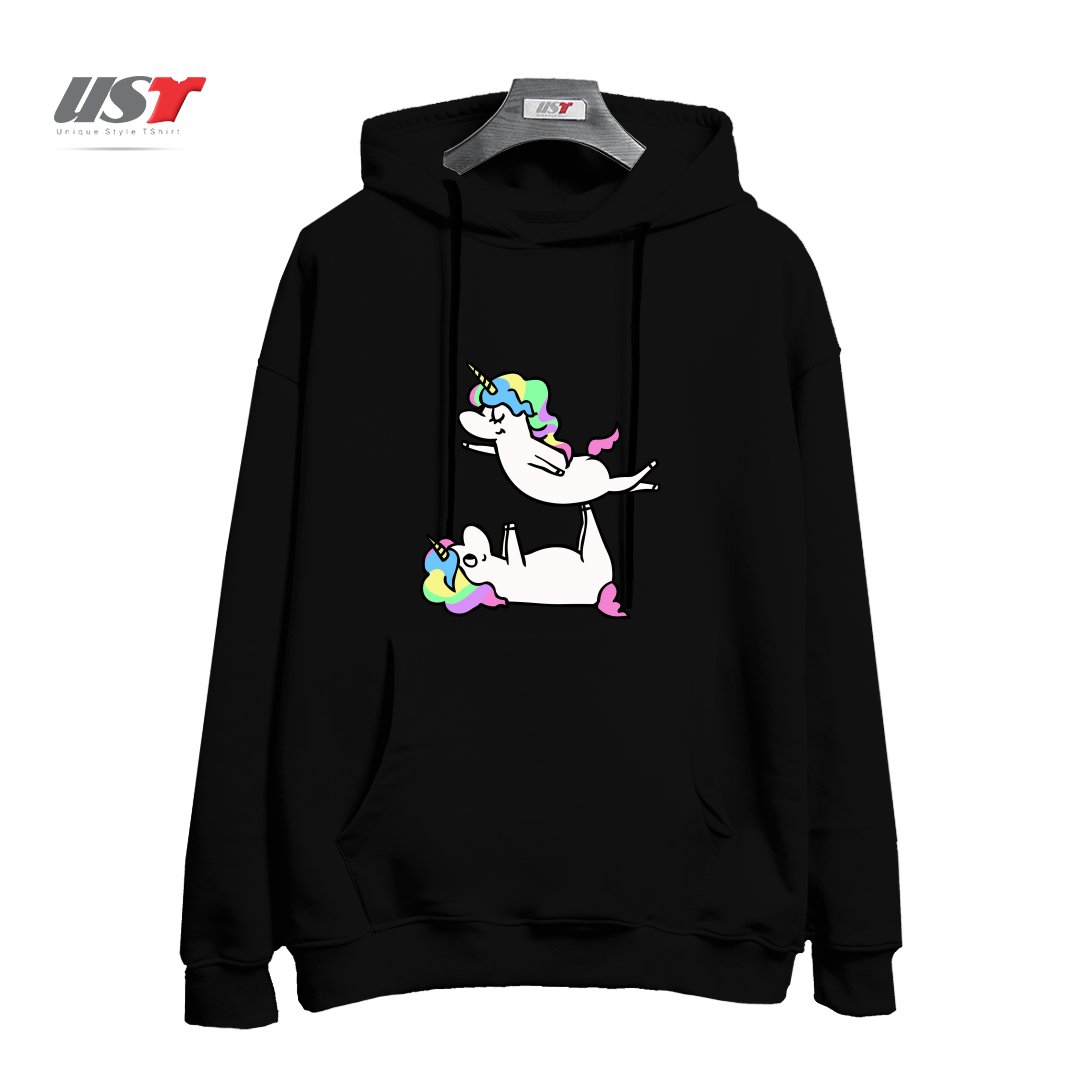 طرح ACROYOGA UNICORN هودی اورسایزرنگ مشکی