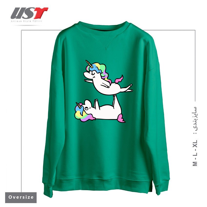 طرح ACROYOGA UNICORN سوییشرت اورسایزرنگ سبز سدری