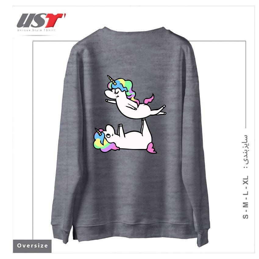 طرح ACROYOGA UNICORN سوییشرت اورسایزرنگ طوسی ملانژ