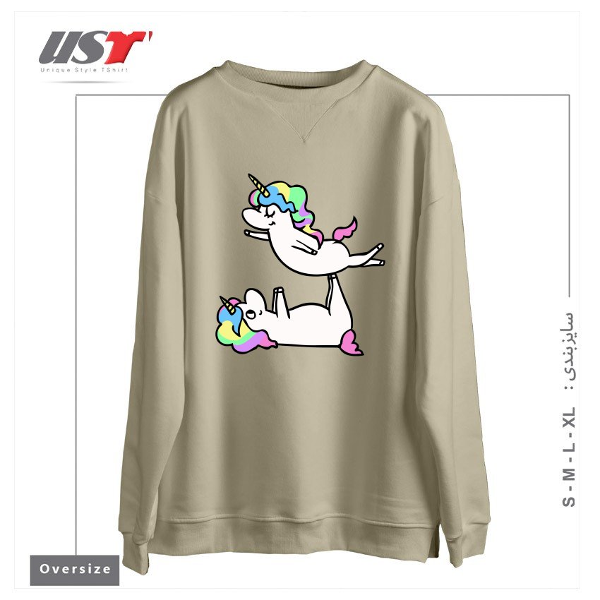 طرح ACROYOGA UNICORN سوییشرت اورسایزرنگ نخودی