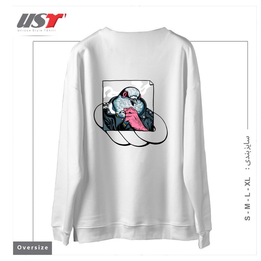 طرح MAFIA PIGEON سوییشرت اورسایزرنگ سفید