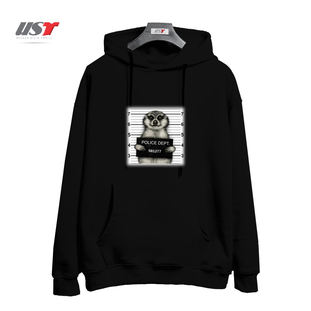 طرح MEERKAT MUGSHOT هودی اورسایزرنگ مشکی