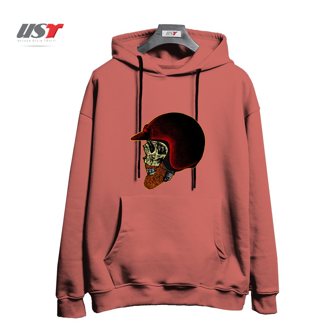 طرح MIGHTY BIKER هودی اورسایزرنگ آجری