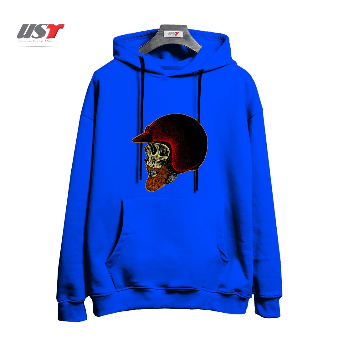 طرح MIGHTY BIKER هودی اورسایزرنگ آبی شالی