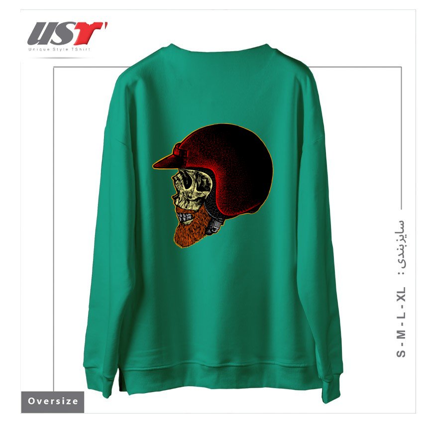طرح MIGHTY BIKER سوییشرت اورسایزرنگ سبز سدری