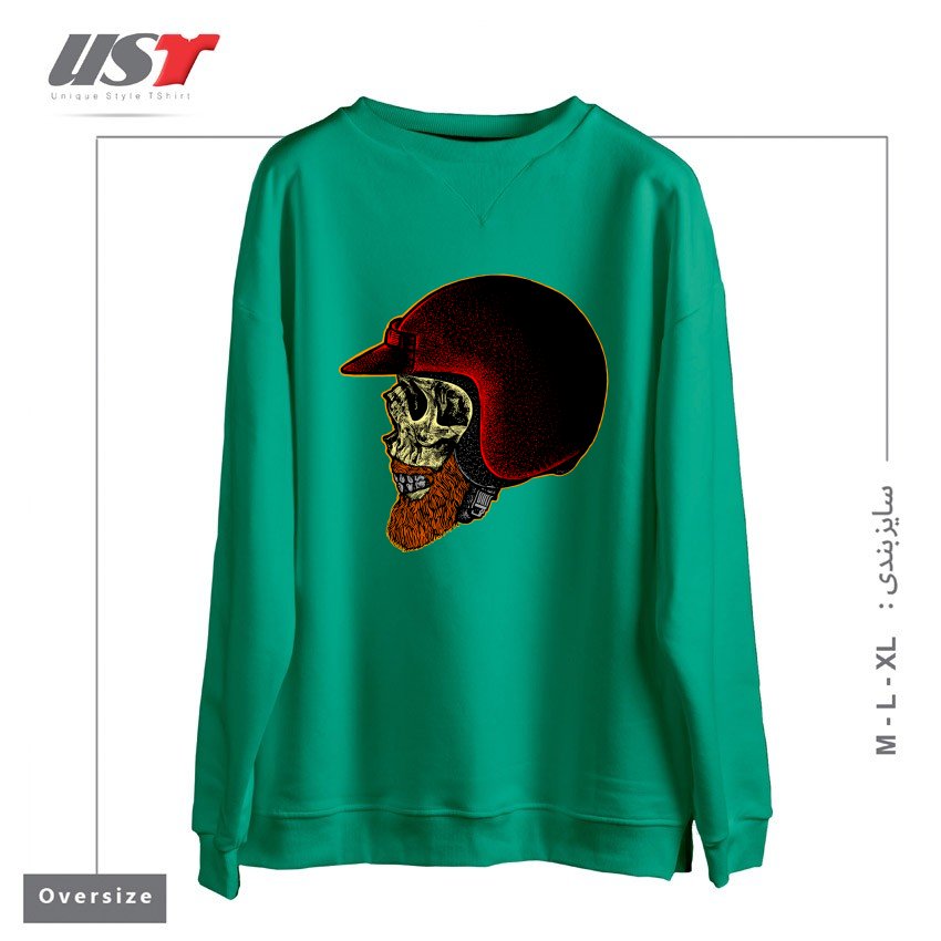 طرح MIGHTY BIKER سوییشرت اورسایزرنگ سبز سدری