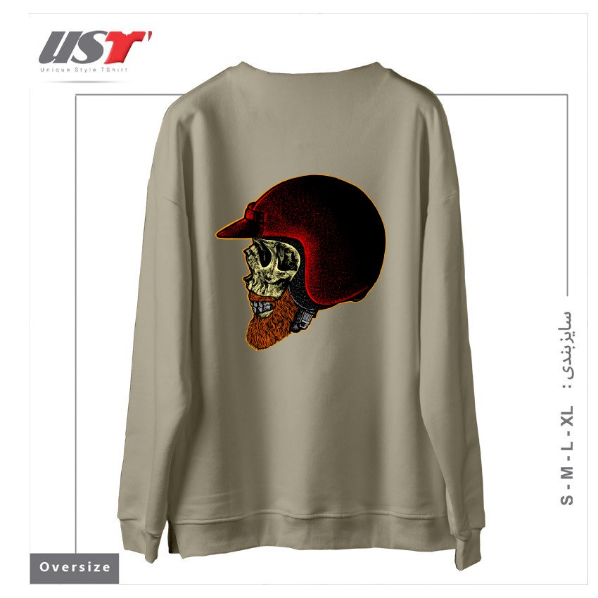 طرح MIGHTY BIKER سوییشرت اورسایزرنگ نخودی