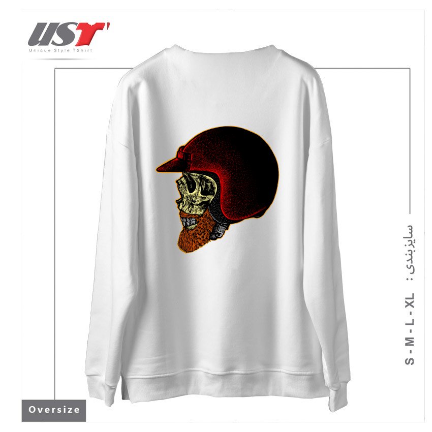 طرح MIGHTY BIKER سوییشرت اورسایزرنگ سفید