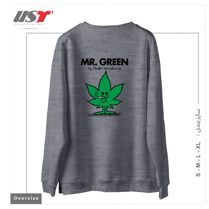 طرح MR. GREEN سوییشرت اورسایزرنگ طوسی ملانژ