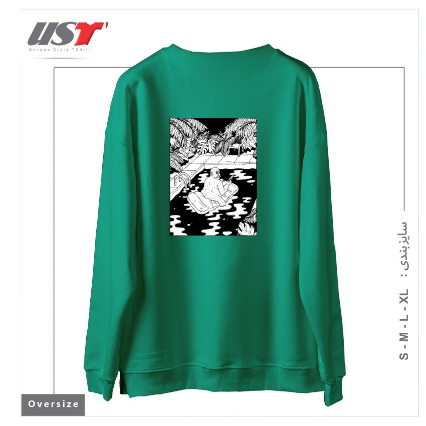 طرح NEVER REALLY RETIRED سوییشرت اورسایزرنگ سبز سدری