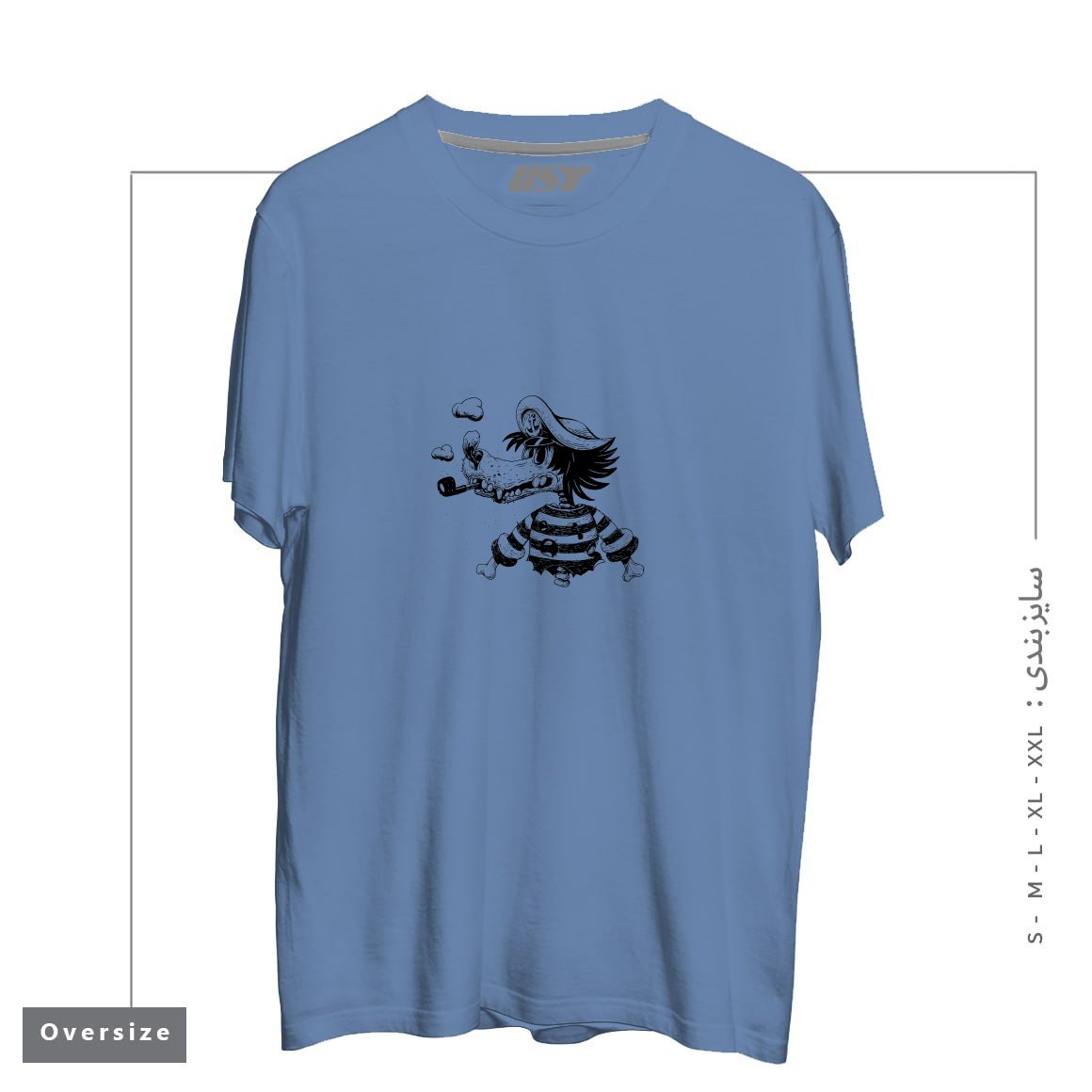 طرح NU POGODI! WOLF1 تیشرت اورسایزرنگ آبی نفتی