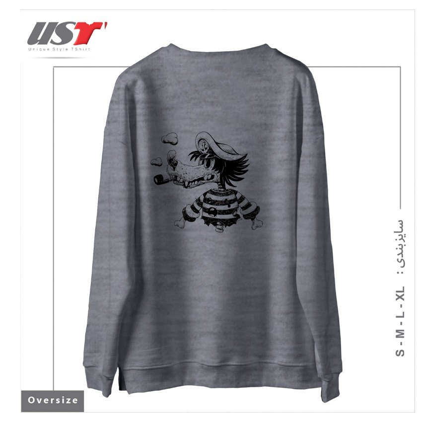 طرح NU POGODI! WOLF1 سوییشرت اورسایزرنگ طوسی ملانژ